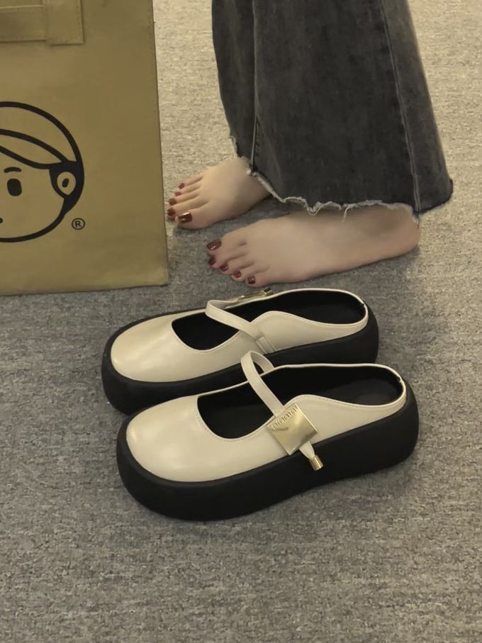 厚底 圆头 袢扣 中口鞋 皮革 