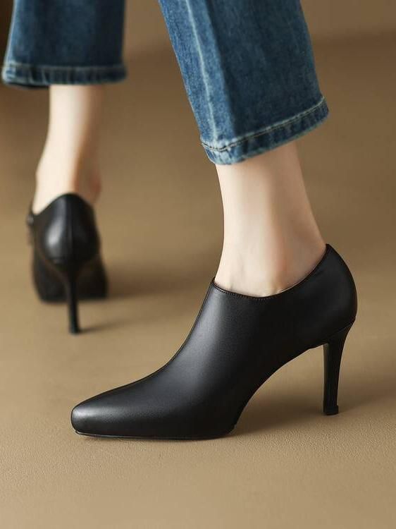 高跟 细跟 尖头 低帮 深口鞋 皮革 