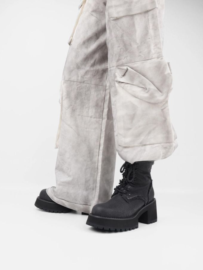 中跟 粗跟 圆头 系带 皮革 