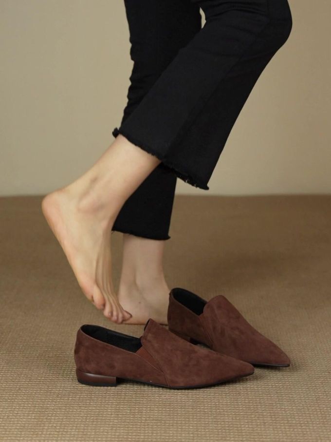 低帮 一脚蹬 松紧带 深口鞋 皮革 