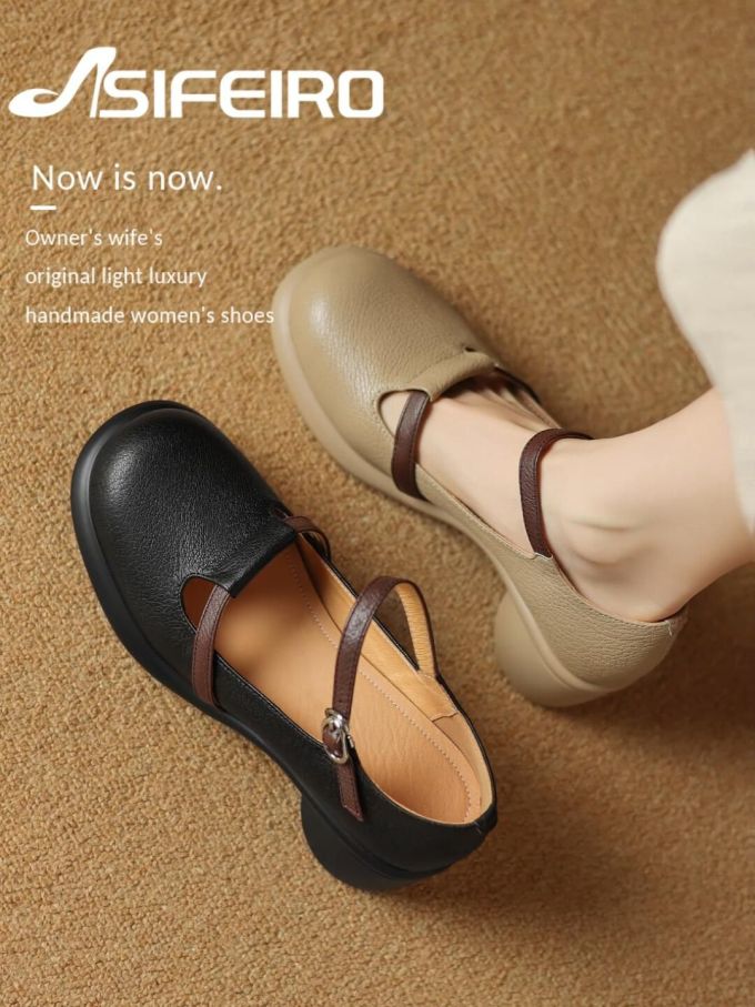 圆头 中口鞋 皮革 