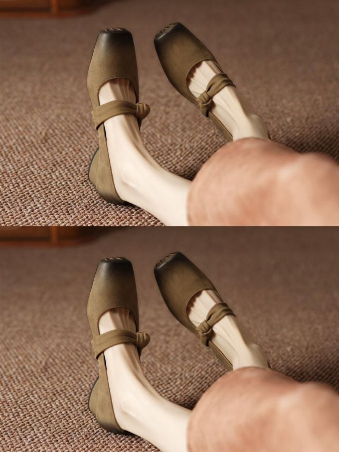 方头 中口鞋 皮革 