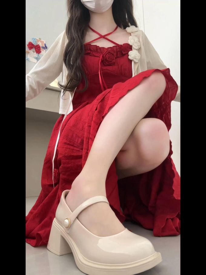 棉麻 打结-扭结 抽褶 巴贝多樱桃色 高级红 