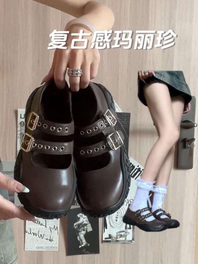圆头 袢扣 中口鞋 皮革