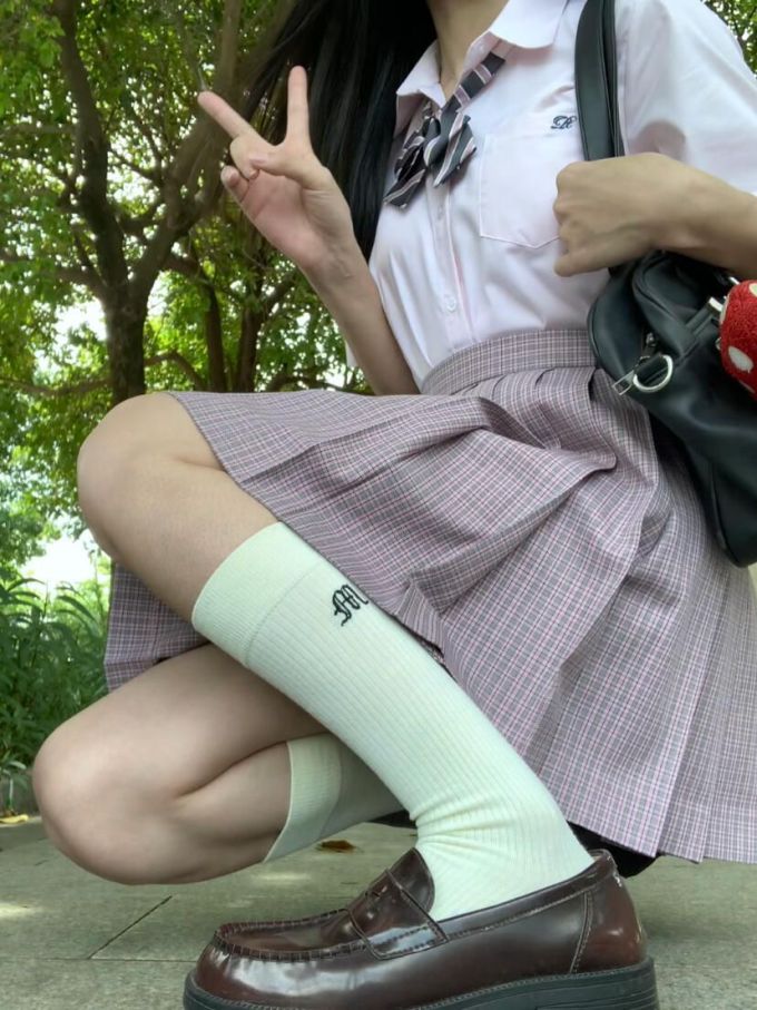 棉麻 A型 格纹/菱格 淡雾紫色 基础扣饰 JK 