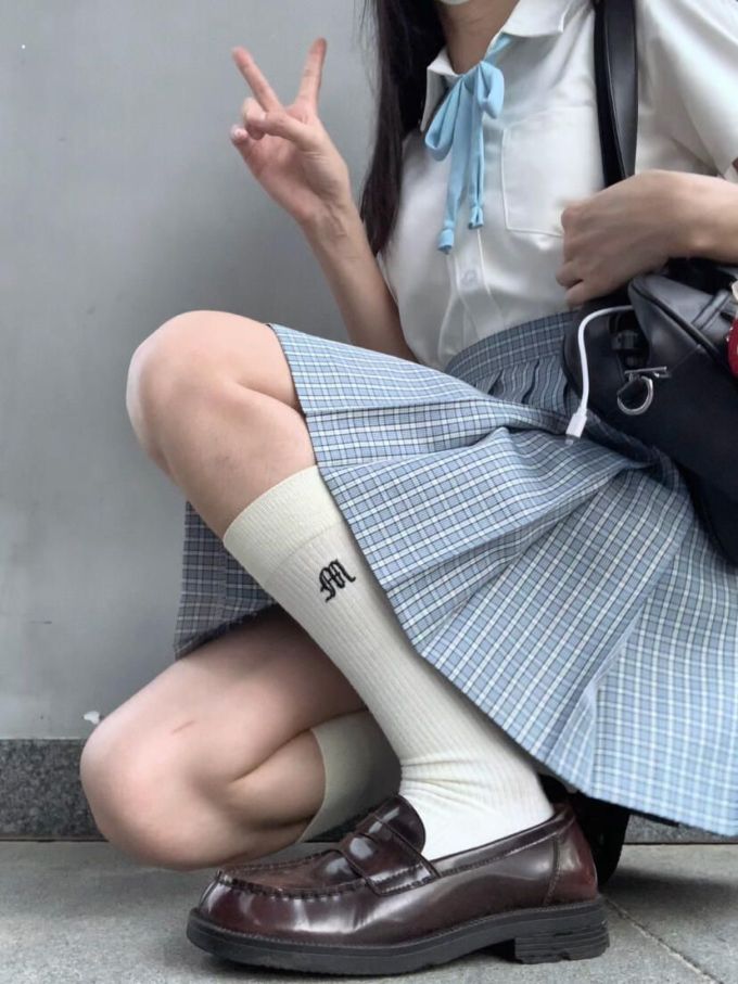 A型 格纹/菱格 洗水蓝 冰水 JK 甜妹风 甜美 