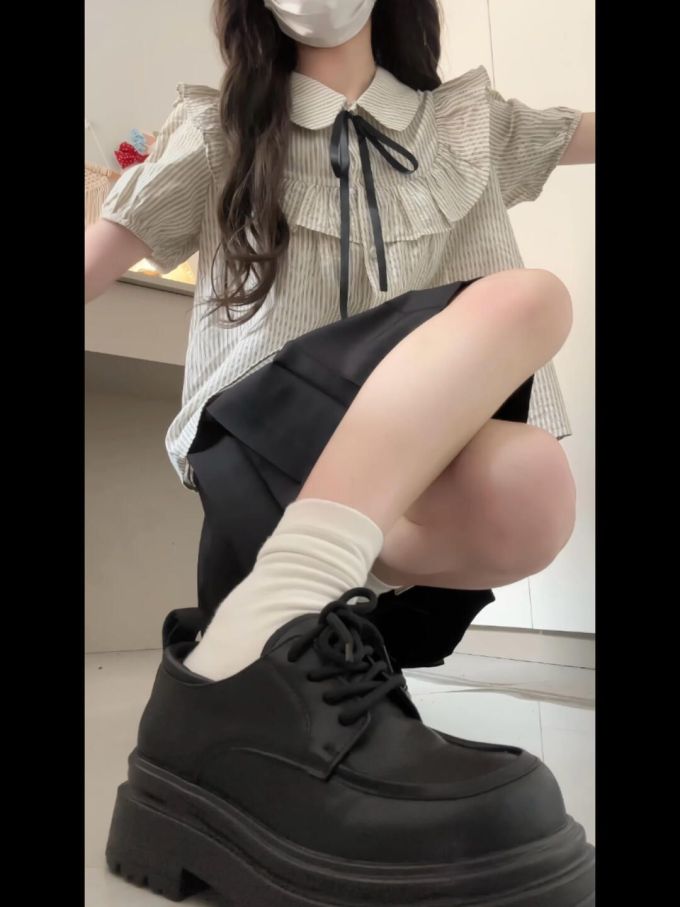 棉麻 翻领 短袖 条纹/波纹 打结-扭结 荷叶边 踢踏舞鞋色 铝灰色 灰棕色 灰羽色 基础扣饰 甜妹风 甜美 