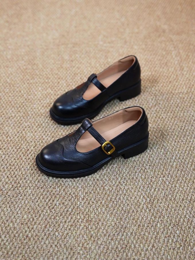 圆头 袢扣 中口鞋 皮革 