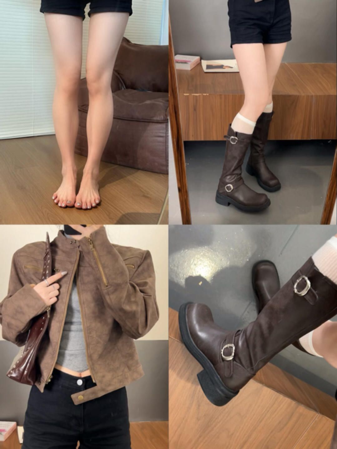 麂皮绒 H型 立领 中长袖 基础袖 山鹑色 画眉色 功能拉链 基础拉链 韩系休闲 休闲  - VALI鞋履AI设计主图