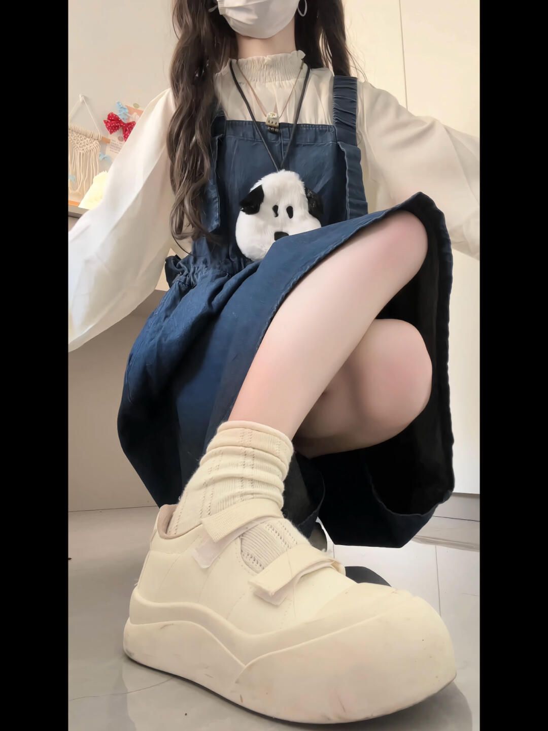 牛仔面料 A型 方形领 无袖 蓝黑色 甜妹风 甜美  - VALI鞋履AI设计主图