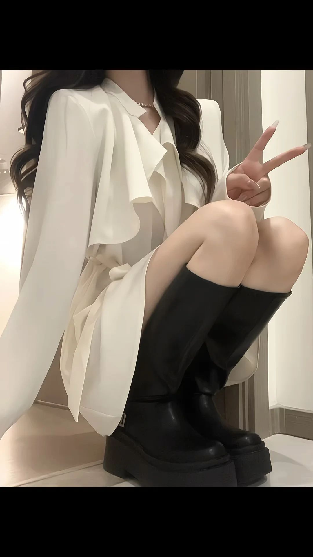 雪纺 衬衫领 中长袖 打结-扭结 燕麦色 踢踏舞鞋色  - VALI鞋履AI设计主图