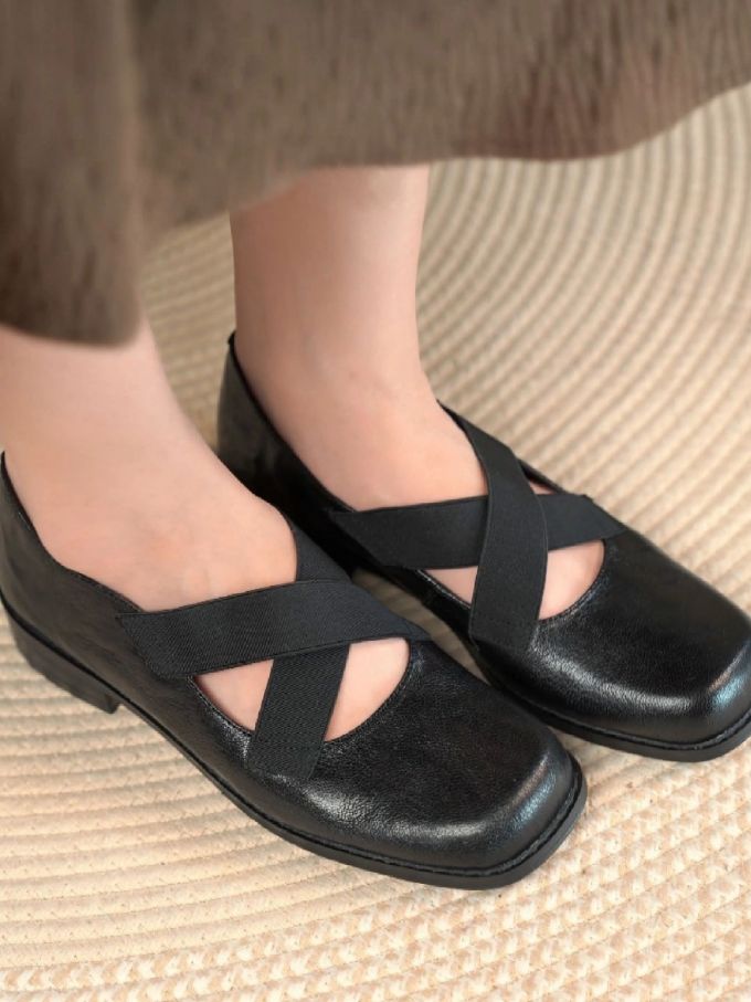方头 松紧带 中口鞋 皮革 
