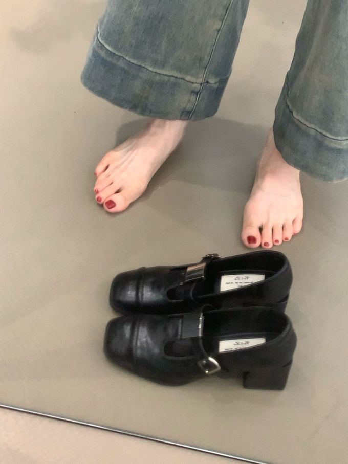 方头 中口鞋 皮革 