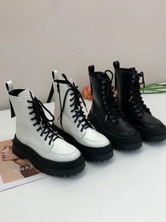 圆头 系带 皮革 拉链 