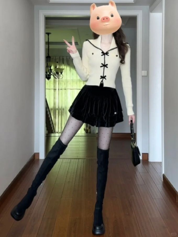 毛纺 基础袖 边缘装饰 细针 蓝黑色 冰凌色 甜妹风 甜美 