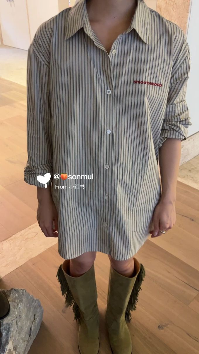棉麻 H型 衬衫领 基础袖 条纹/波纹 暴雨色 基础扣饰 