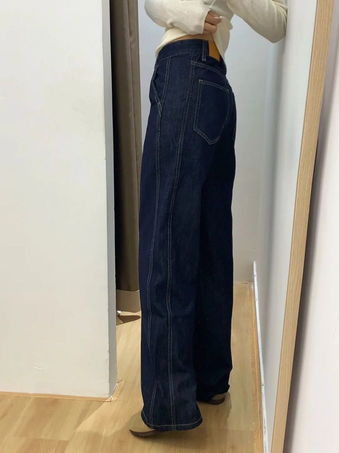 牛仔面料 撞色线迹 洗水 夜蓝色 