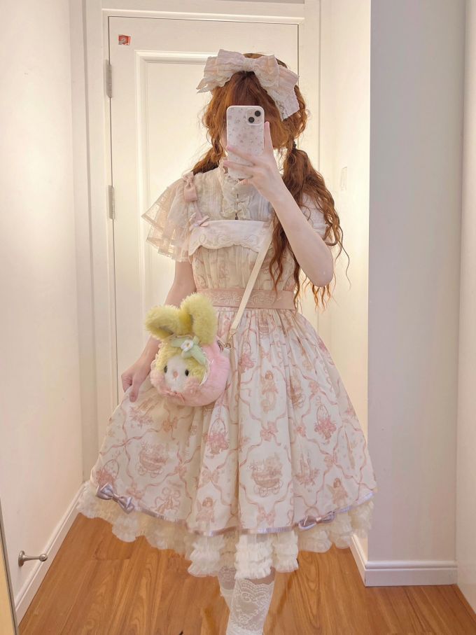 纱 A型 层叠袖 层叠 绣花 杏褐色 蒸汽蓝色 蕾丝花边 