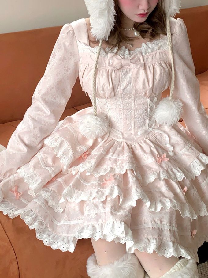 X型 层叠袖 层叠 抽褶 荷叶边 杏褐色 甜美 