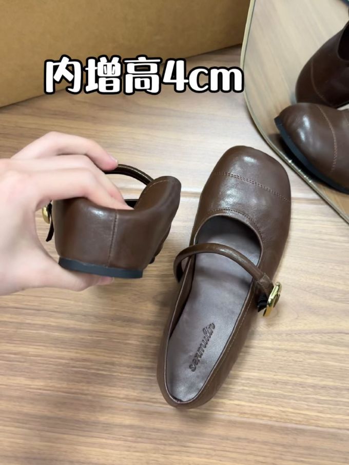 圆头 袢扣 中口鞋 皮革 