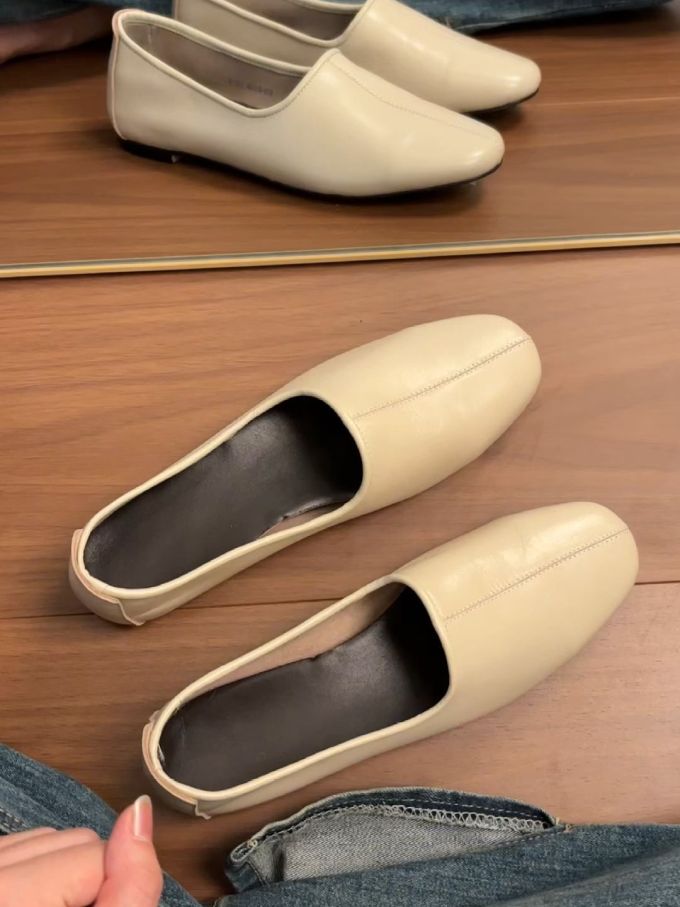 方头 一脚蹬 中口鞋 皮革 