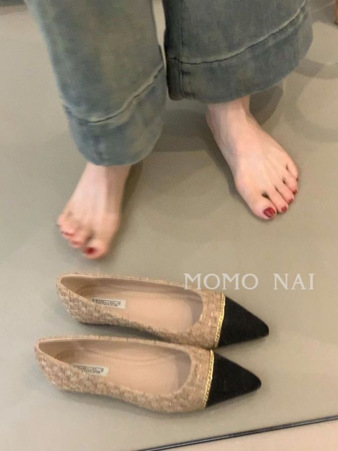 尖头 一脚蹬 浅口鞋 毛呢 