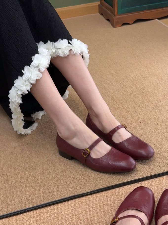 圆头 袢扣 中口鞋 皮革 