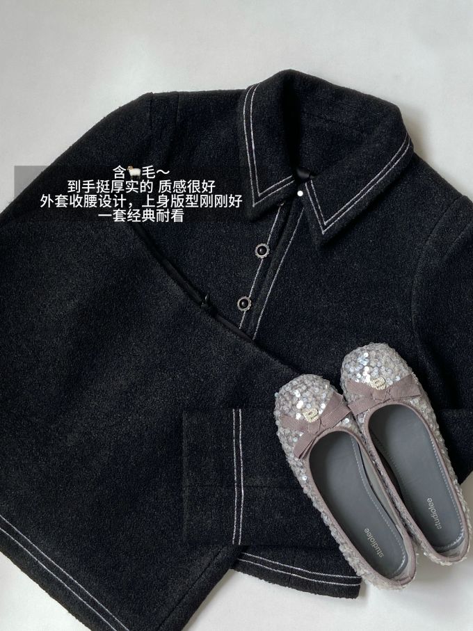 一脚蹬 中口鞋 毛呢 
