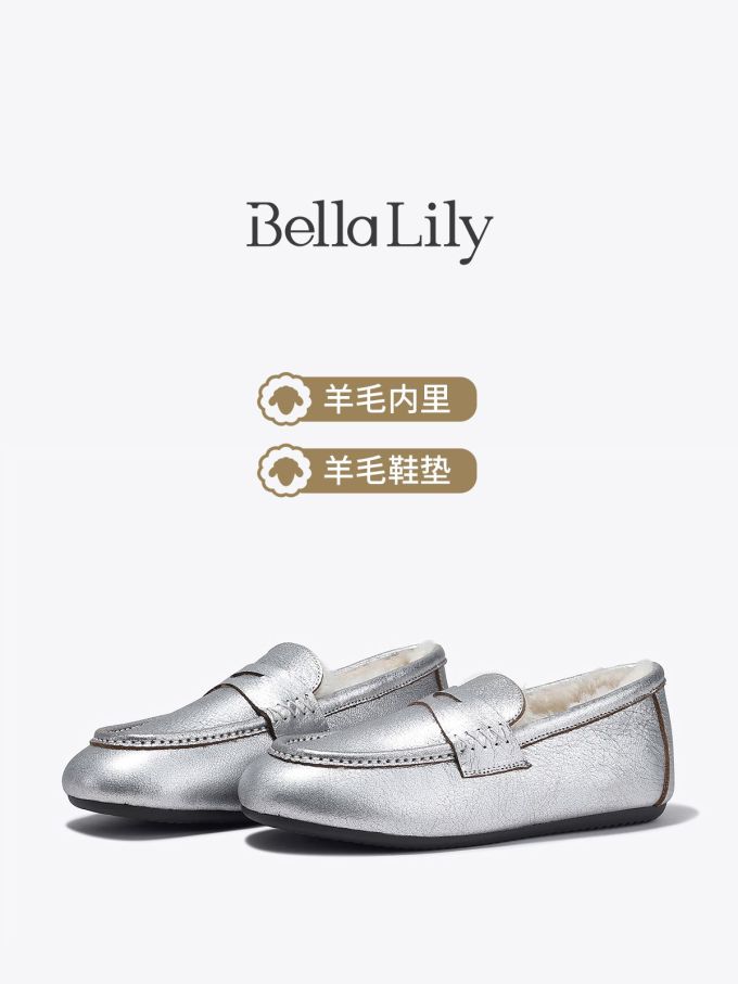 平底 圆头 低帮 一脚蹬 深口鞋 皮革 