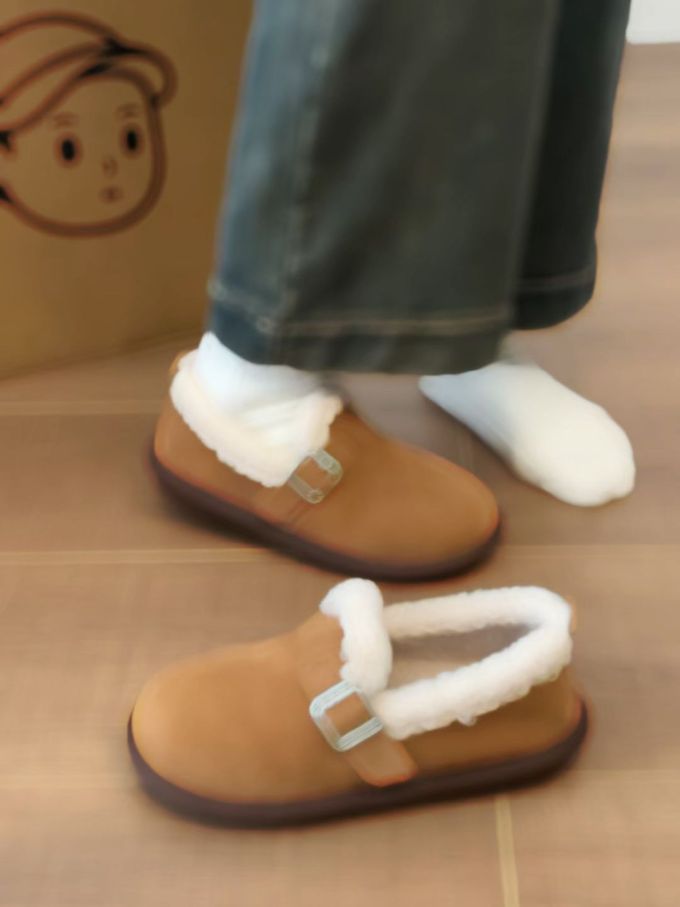 圆头 低帮 一脚蹬 深口鞋 皮革 