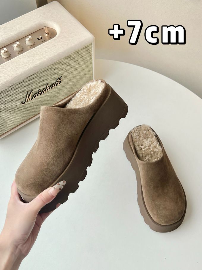 厚底 无帮 一脚蹬 皮革 