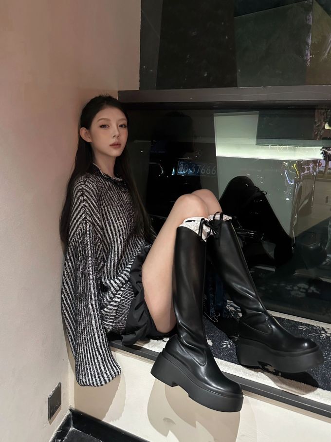 毛纺 圆形领 中长袖 条纹/波纹 踢踏舞鞋色 