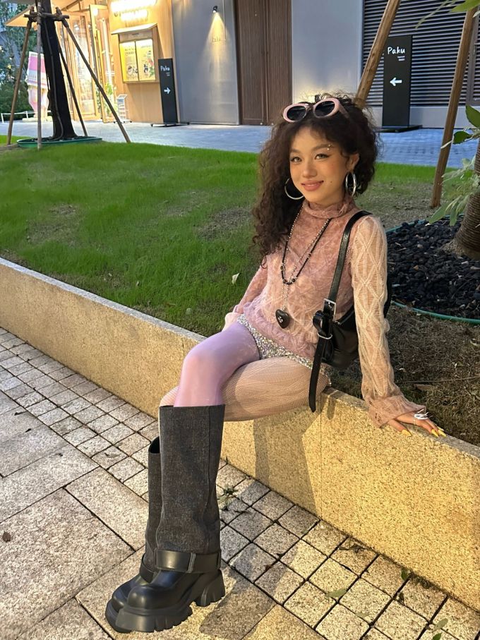 立领 超长袖 基础袖 边缘装饰 烤面包色 Y2K 辣妹