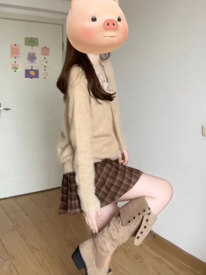 毛纺 V领 中长袖 基础袖 细针 沙灰色 暗土褐色 甜妹风 甜美 