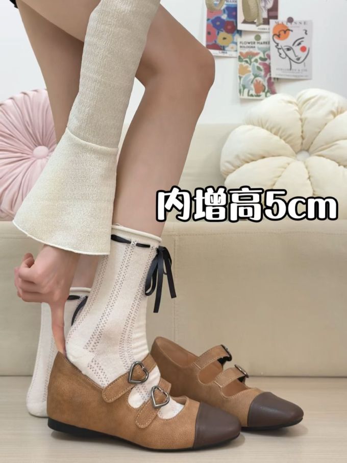 平底 尖头 袢扣 中口鞋 皮革 