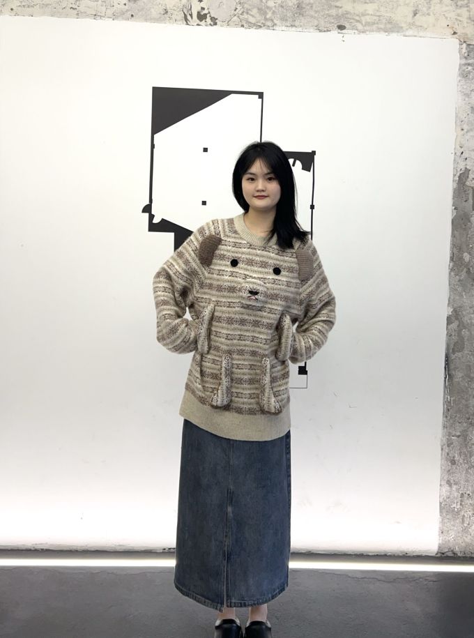 毛纺 H型 圆形领 基础袖 满印&循环 细针 岩石灰色 银鼠尾草色 