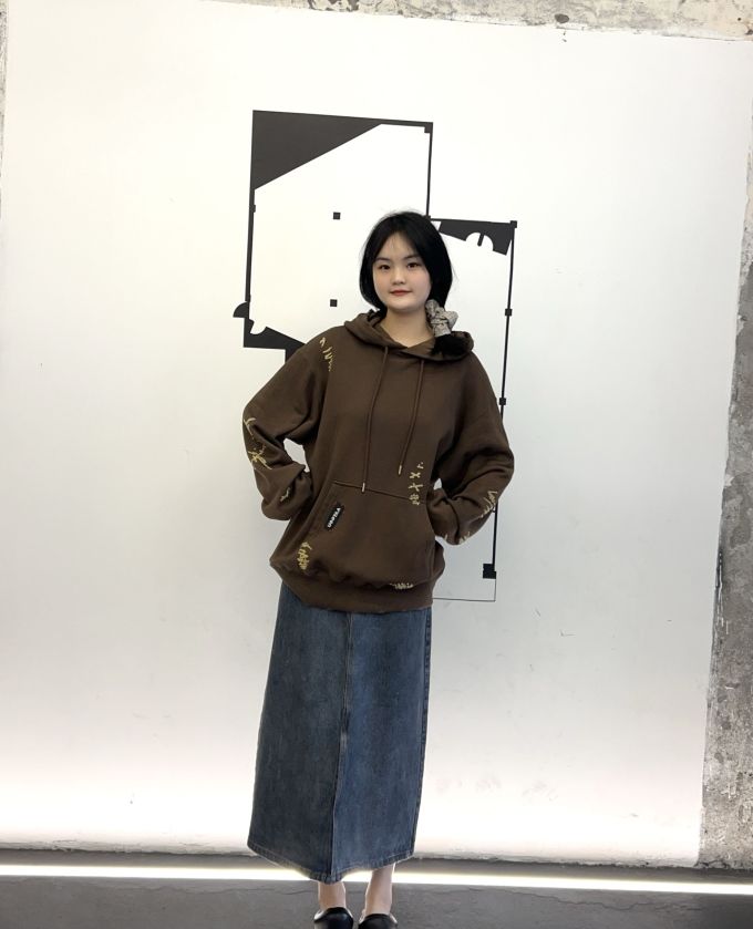针织面料 H型 连帽领 中长袖 基础袖 印花 暗土褐色 爪哇色 基础绳带 日系休闲 休闲 