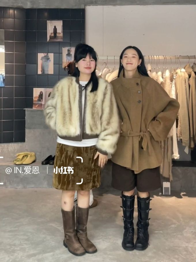 呢绒 X型 立领 中长袖 打结-扭结 褐绿色 本布腰带