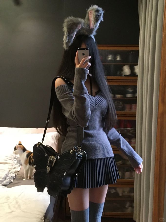 毛纺 冷肩 细针 针织螺纹 蓝黑色 