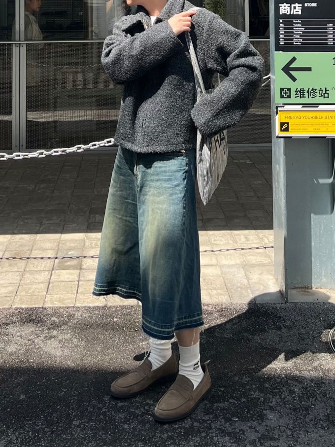 摇粒绒 H型 基础袖 蓝黑色 韩系休闲 休闲