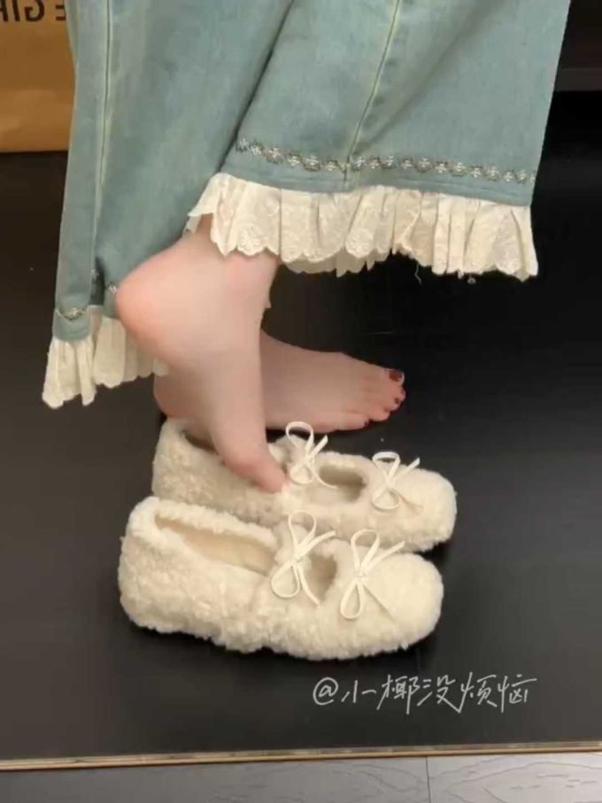 平底 圆头 低帮 一脚蹬 绒毛/绒面 