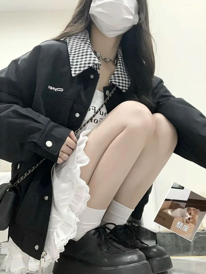 H型 翻领 中长袖 基础袖 满印&循环 拼接 酱黑色 基础扣饰