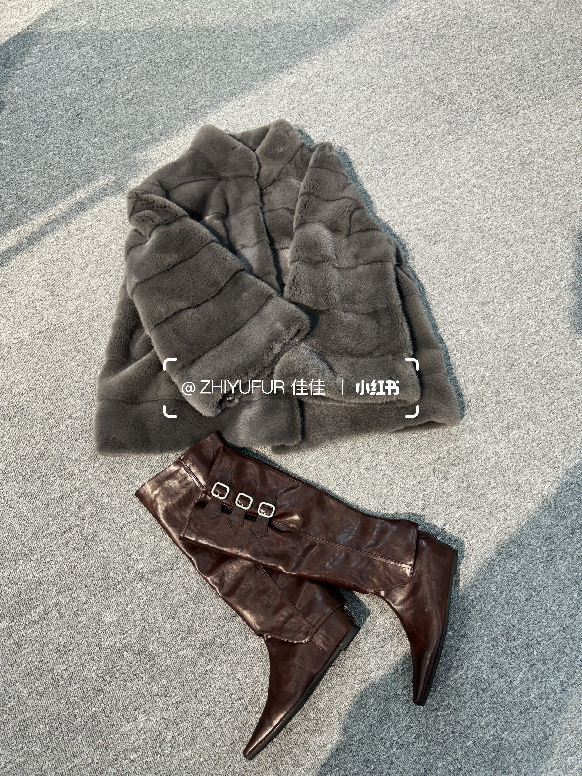 皮草面料 H型 裘毛袖 巧克力棕色 深暗灰 夜幕色  - VALI鞋履AI设计主图