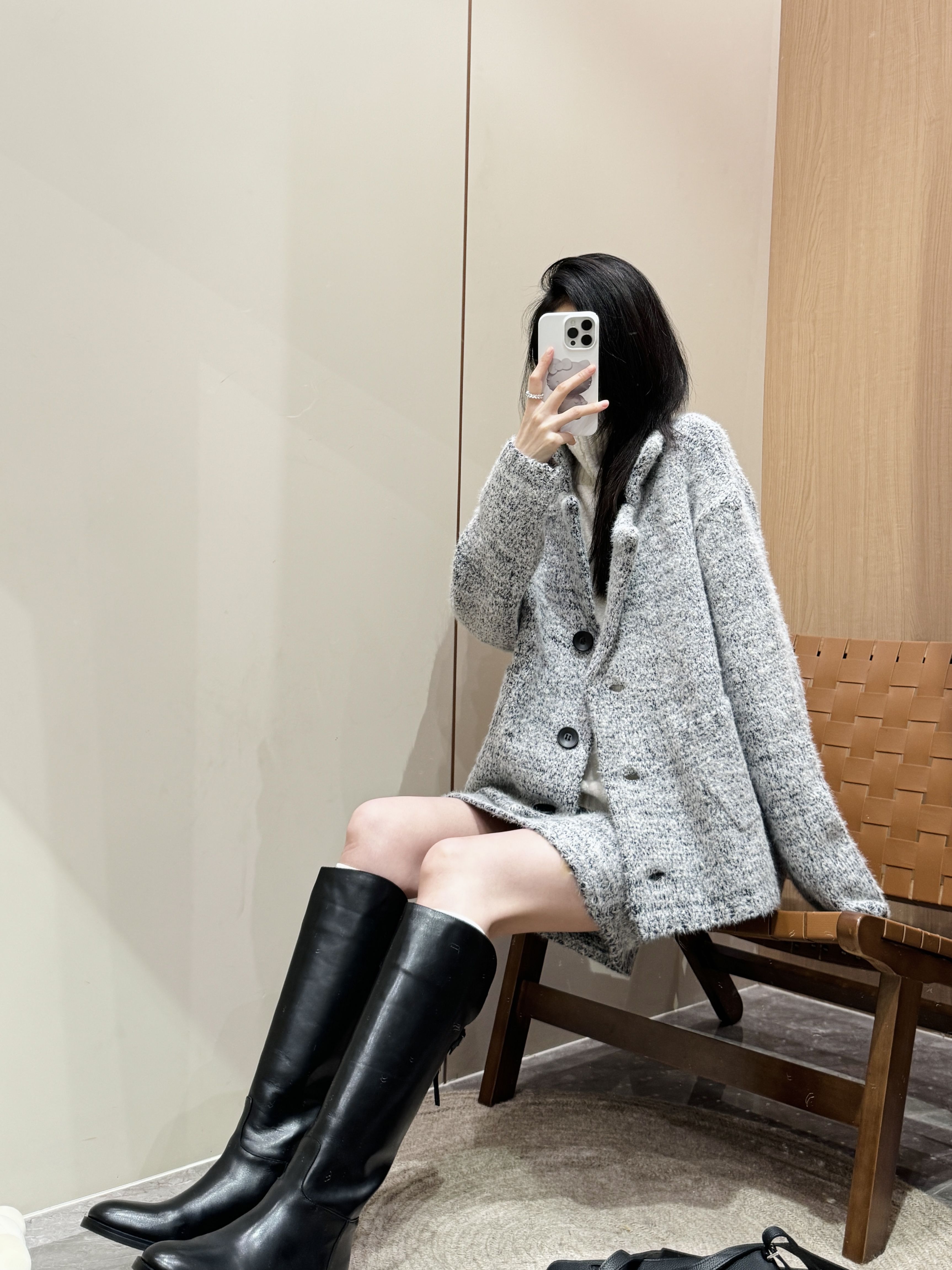 粗花呢 H型 基础袖 冰川灰 淡蓝色 基础扣饰  - VALI鞋履AI设计主图