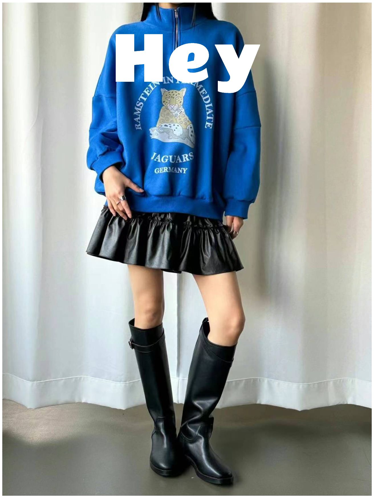 针织面料 H型 立领 中长袖 基础袖 局部印染 字母 数字 印花 帝王蓝 潜水蓝 亮白色 基础绳带  - VALI鞋履AI设计主图