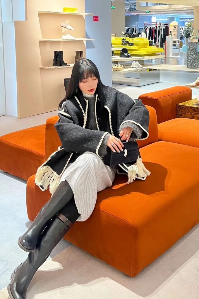 呢绒 H型 立领 中长袖 基础袖 边缘装饰 踢踏舞鞋色 韩系休闲 休闲 