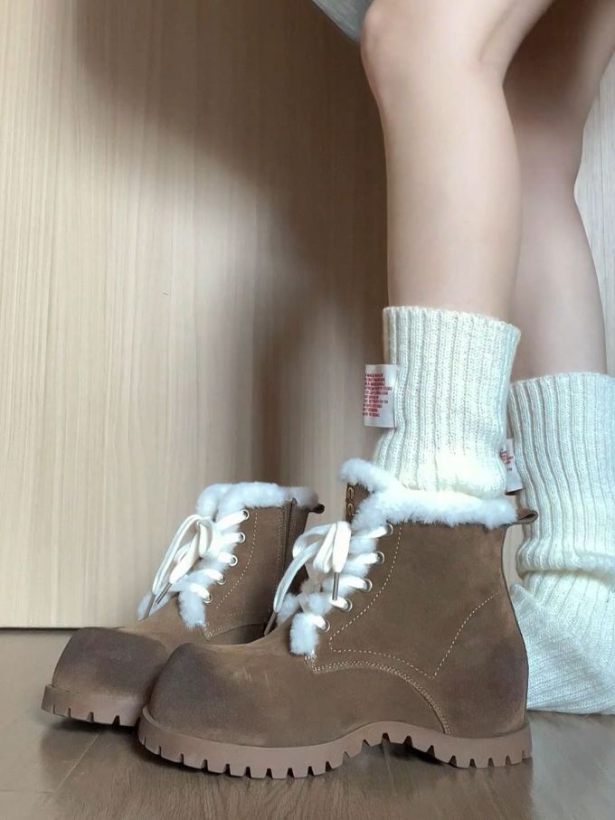 圆头 系带 皮革 
