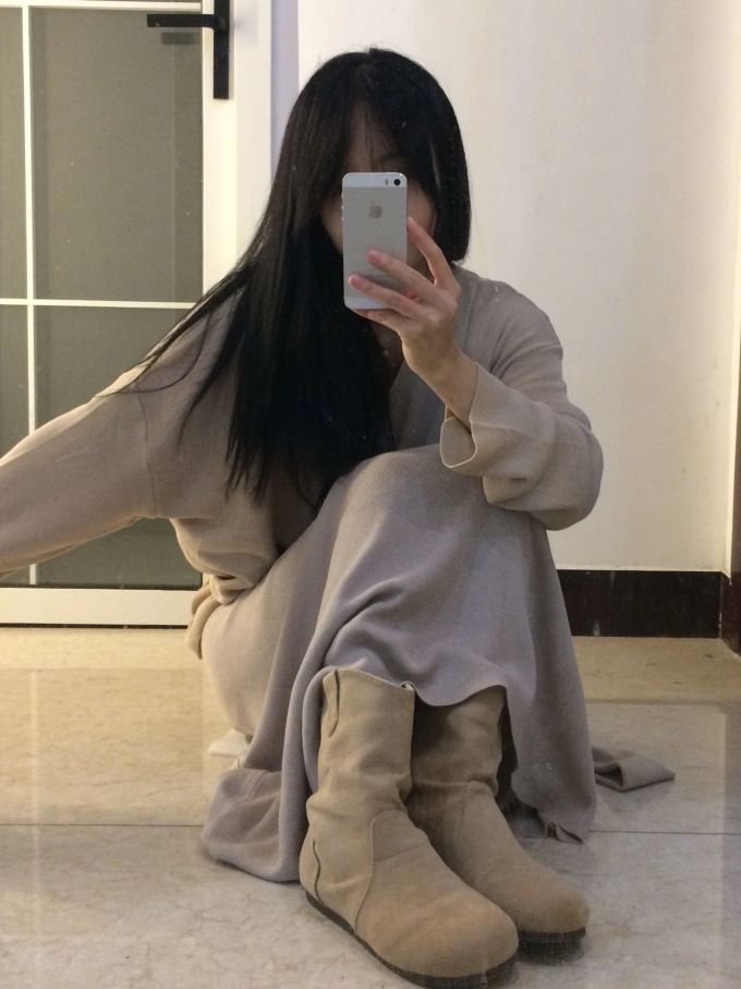 毛纺 圆形领 超长袖 基础袖 巧克力色