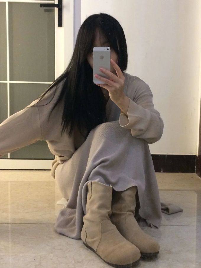 毛纺 圆形领 超长袖 基础袖 巧克力色 