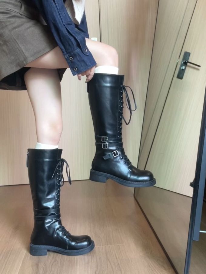 圆头 系带 皮革 